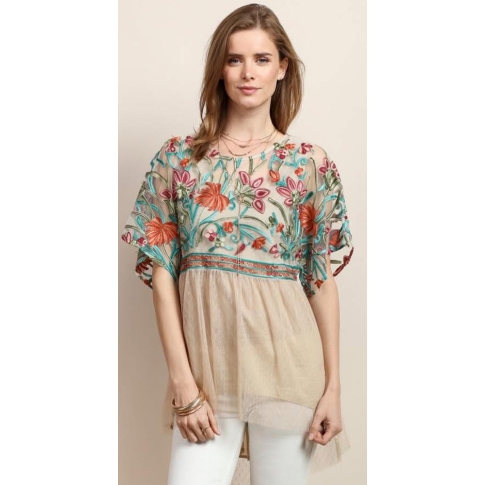 Tassels N Lace Floral‎ Embroidered Mesh Tunic Babydoll Top Boho Fairy Festival S